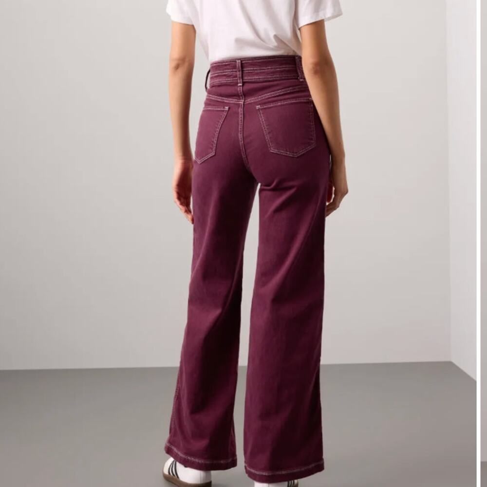 Joe's Jeans Burgundy Wide Leg SIZE 25 Denim High Waisted Long Fall Designer $248 - Picture 2 of 15